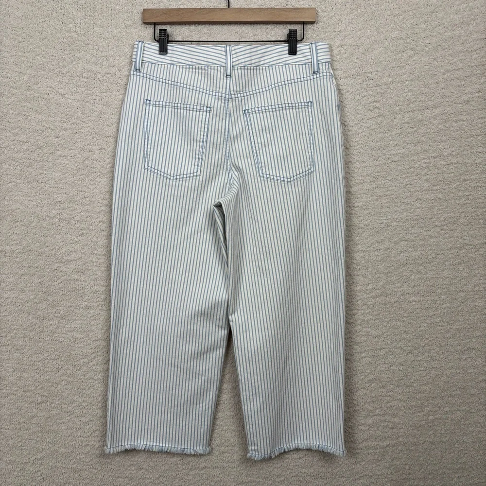 Talbots Jeans Womens 10 Petite Blue White Stripe Wide‎ Leg Crop Jean Fray Hem - Picture 4 of 9